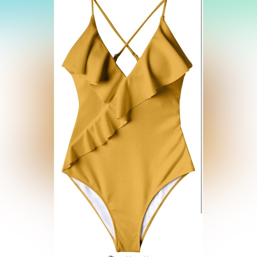 Women's One Piece Ruffle V-Neck Bathing Suit Swimsuits Tummy Control NWT Size XL - Picture 2 of 4